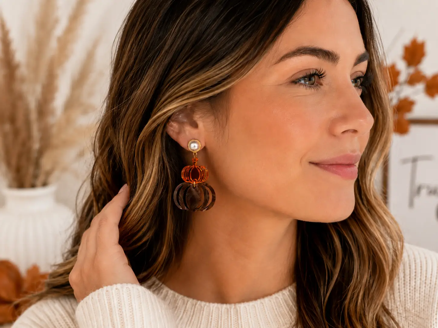 Trulyolive Tortoise Shell Pumpkin Fall Dangle Earrings - Earrings Stud/Post Earrings