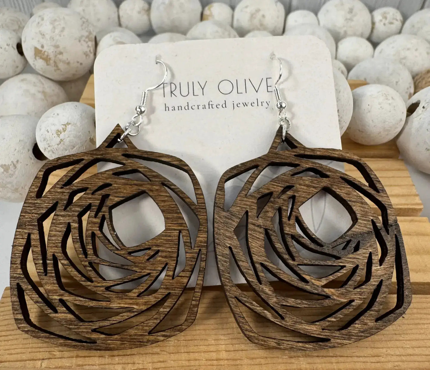 Truly Olive Wood Boho Mandala Earrings - Earrings Dangle Earrings