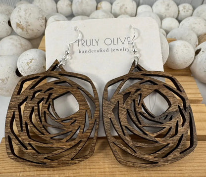 Truly Olive Wood Boho Mandala Earrings - Earrings Dangle Earrings