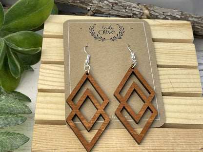 Truly Olive Antique Wood Connected Triangle Earrings - Earrings Dangle Earrings