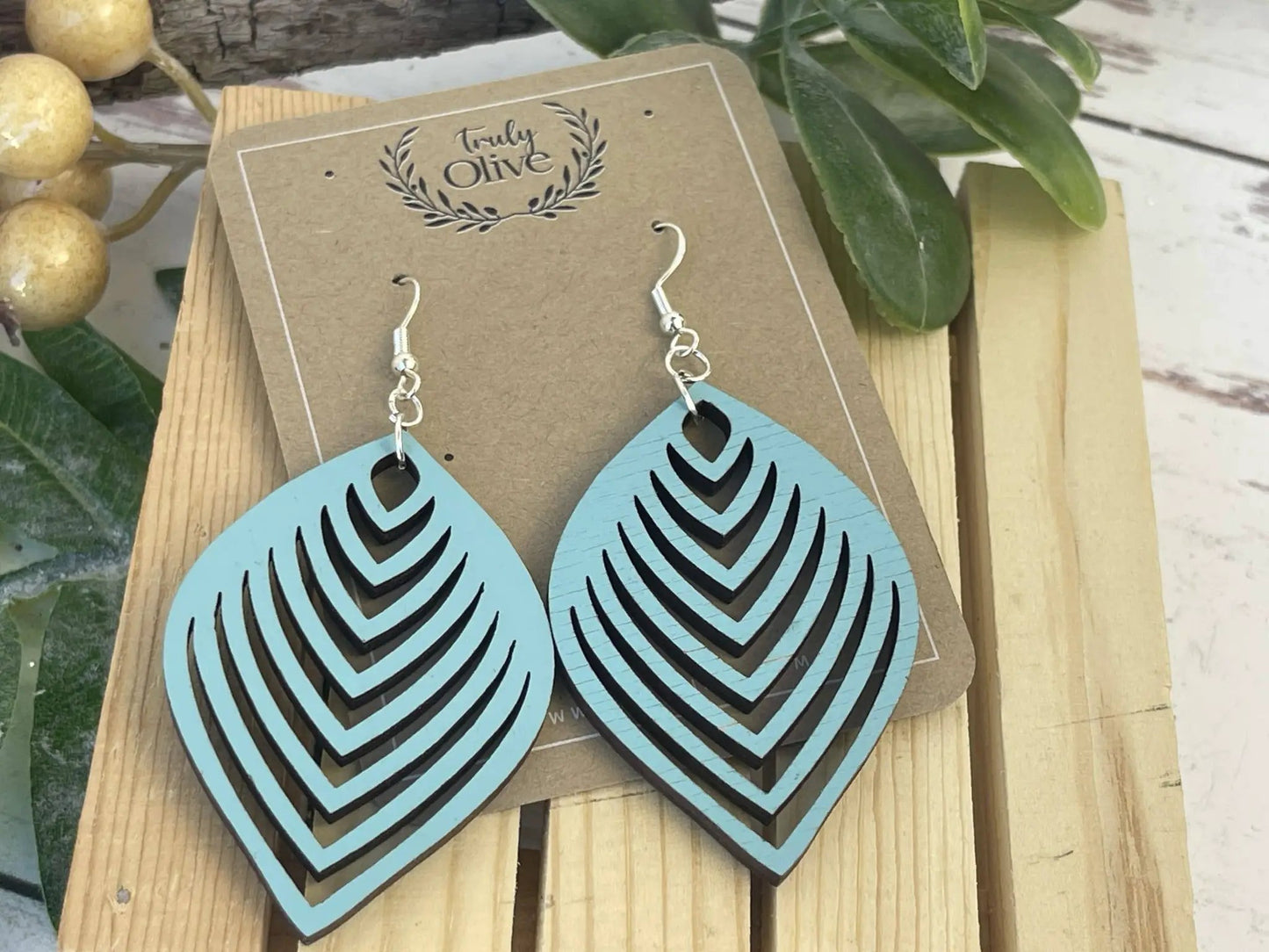Truly Olive Stylish Pear Shape Lightweight Wood Earrings - Earrings Dangle Earrings