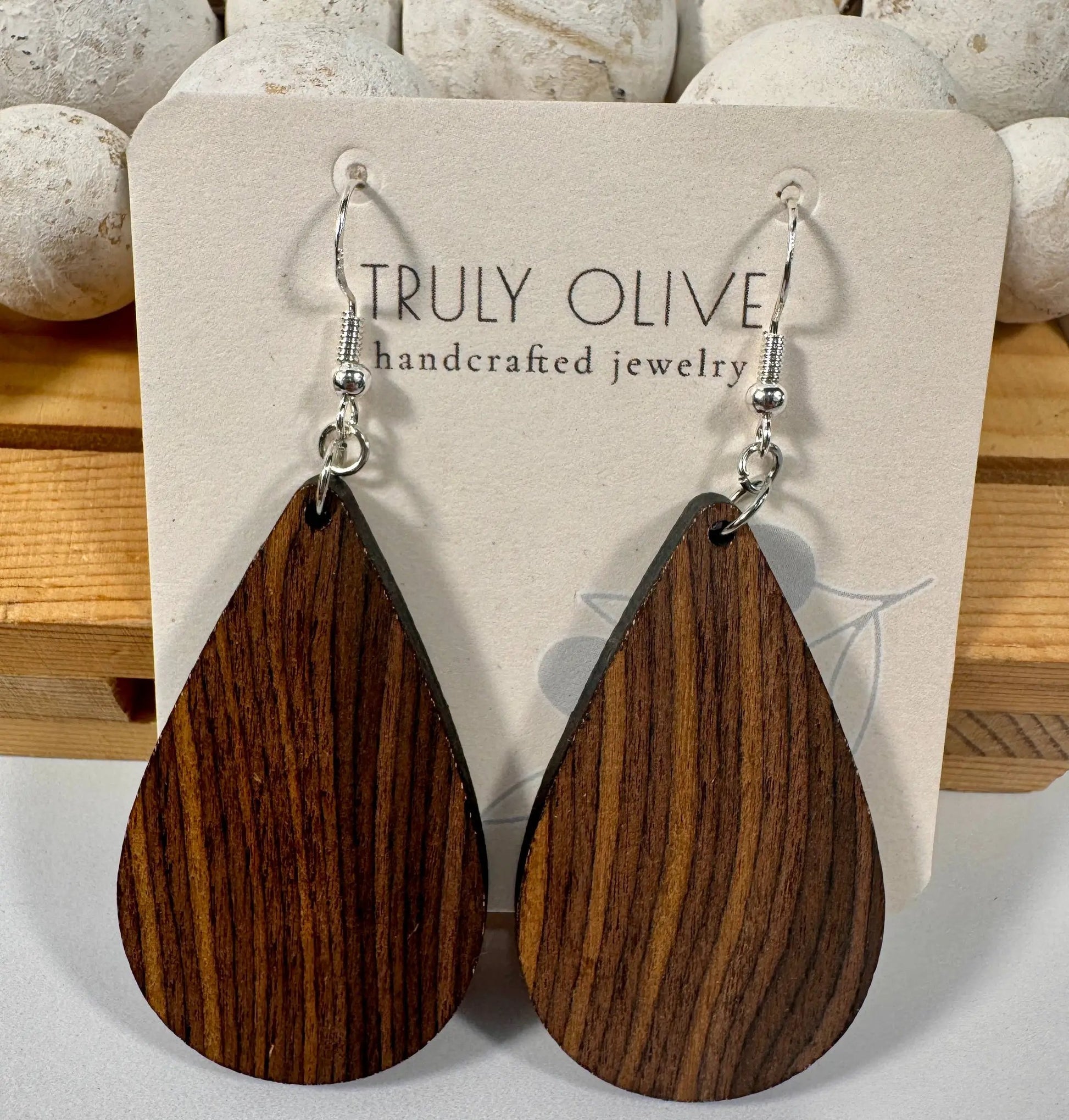 Truly Olive Double Shot Exotic Espresso Cafe Collection Wood Earrings - Earrings Dangle Earrings