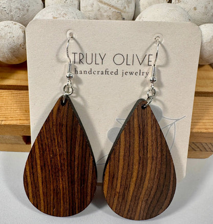 Truly Olive Double Shot Exotic Espresso Cafe Collection Wood Earrings - Earrings Dangle Earrings