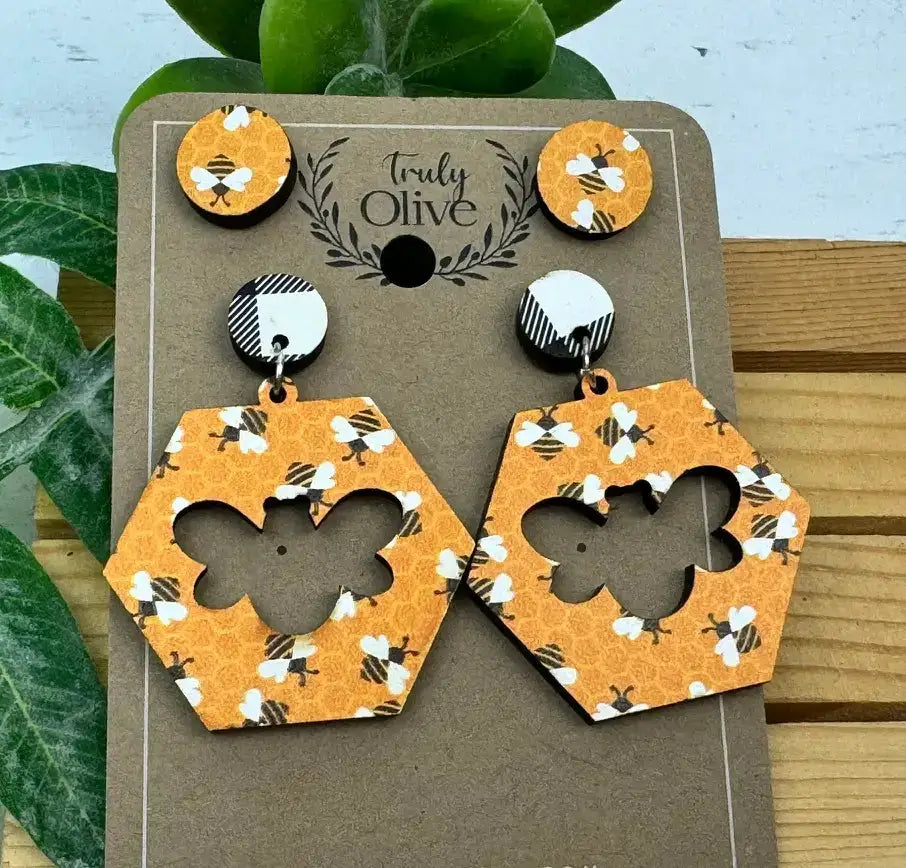 Truly Olive Yellow Bumble Bee Dangles - Earrings Dangle Earrings