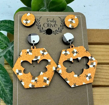 Truly Olive Yellow Bumble Bee Dangles - Earrings Dangle Earrings