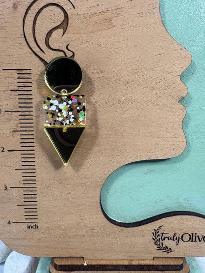 Truly Olive Gold Black and White Glitter Confetti Acrylic Earrings - Earrings Dangle Earrings