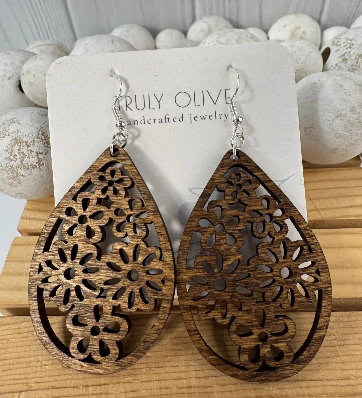 Truly Olive Geometric Wood Jewelry - Earrings Dangle Earrings