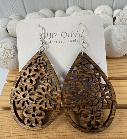 Truly Olive Geometric Wood Jewelry - Earrings Dangle Earrings