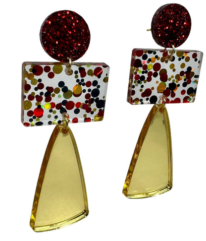 Truly Olive Gorgeous Red and Gold Long Christmas Holiday Earrings - Earrings Dangle Earrings
