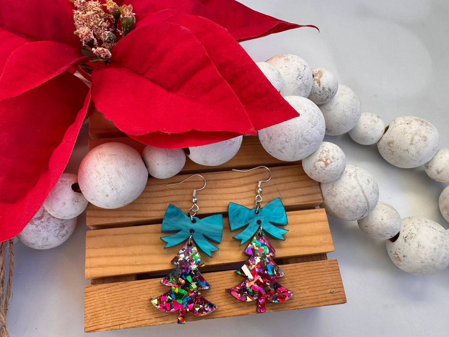 Truly Olive Glittery Christmas Trees - Earrings Dangle Earrings