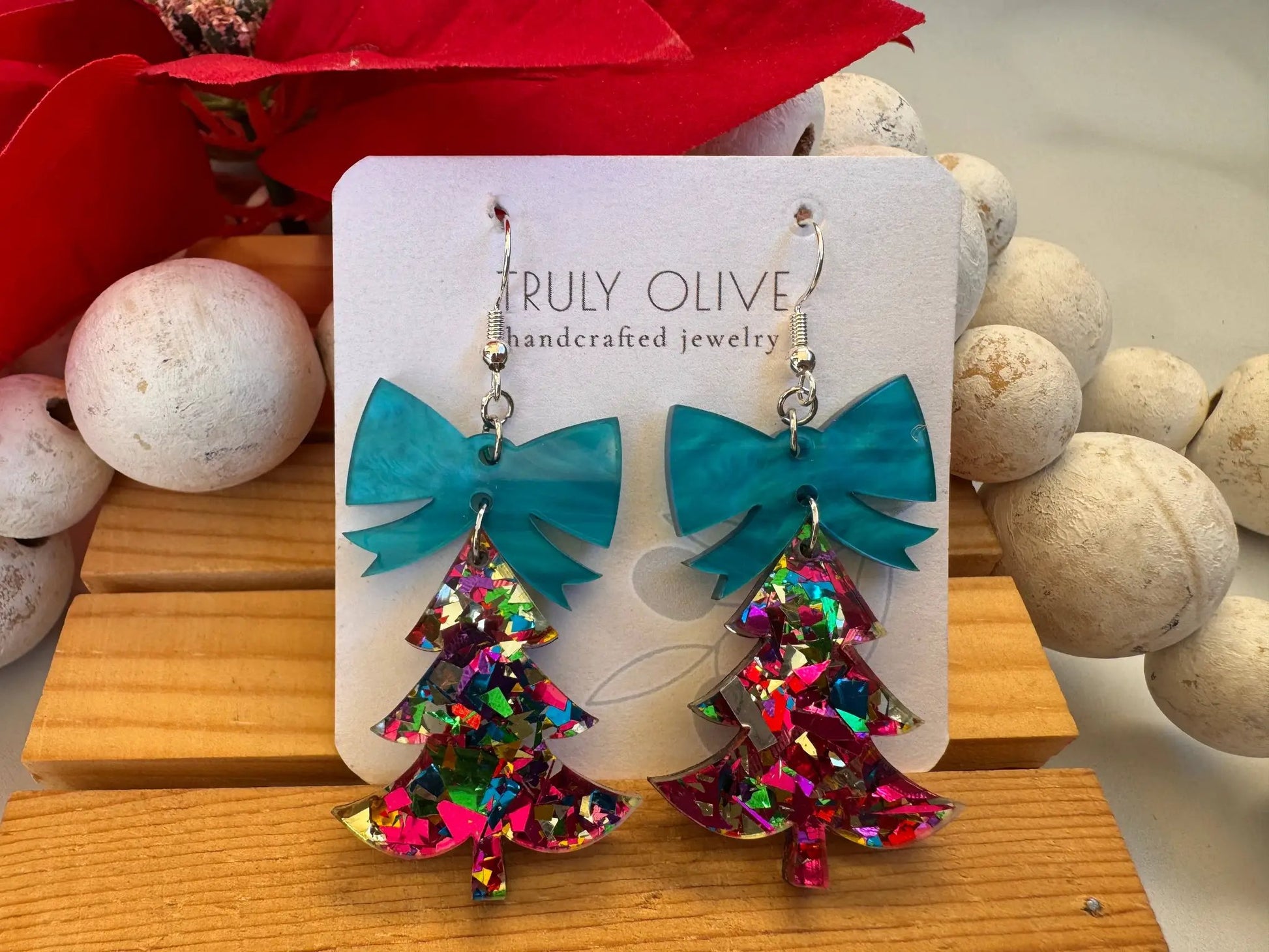 Truly Olive Glittery Christmas Trees - Earrings Dangle Earrings