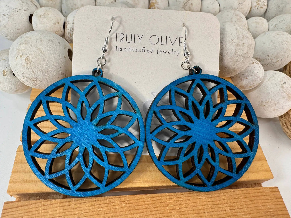Truly Olive Lightweight Circle Wood Earrings - Earrings Dangle Earrings