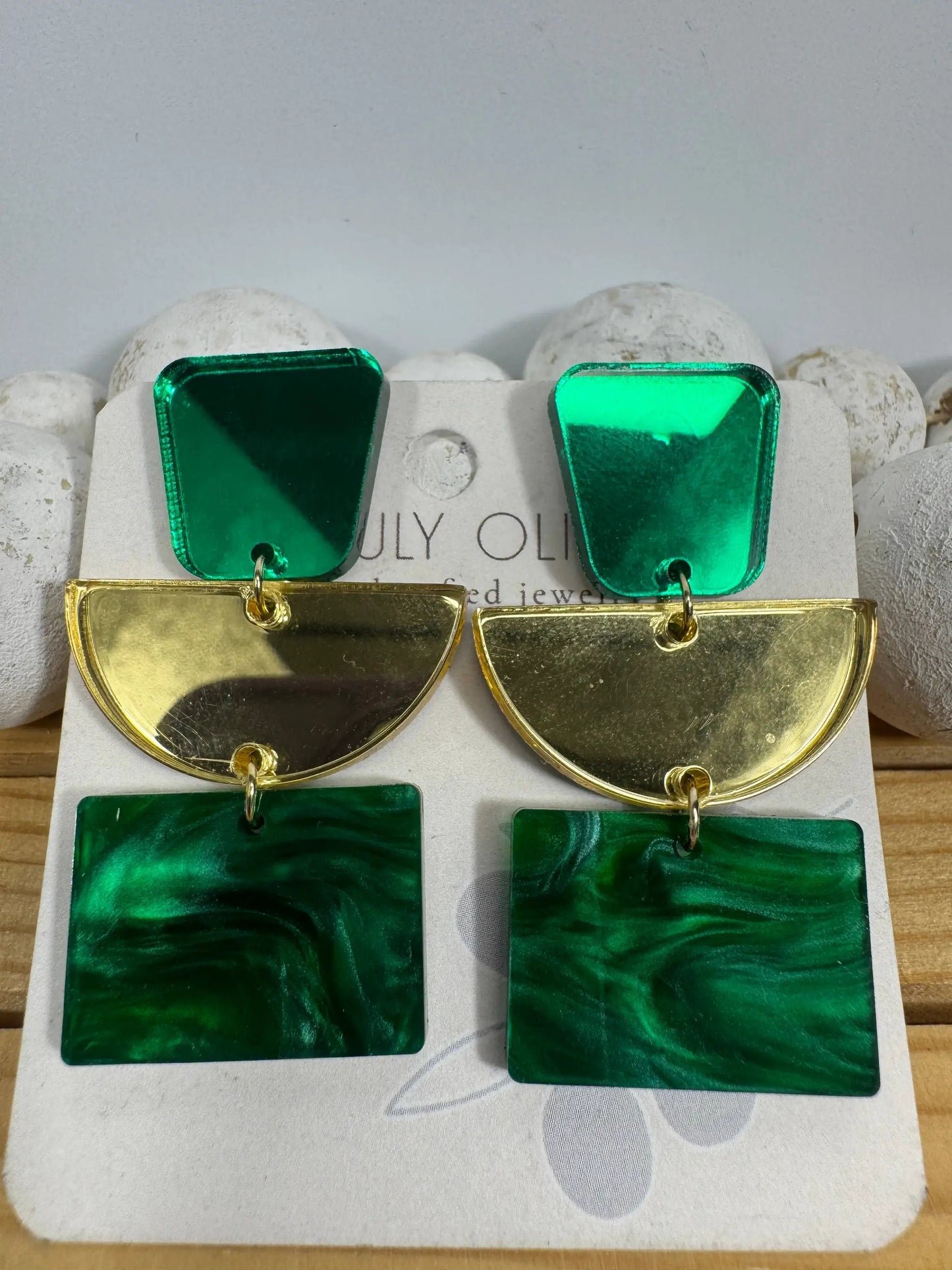 Truly Olive Green and Gold Dazzling Holiday Dangles - Earrings Dangle Earrings