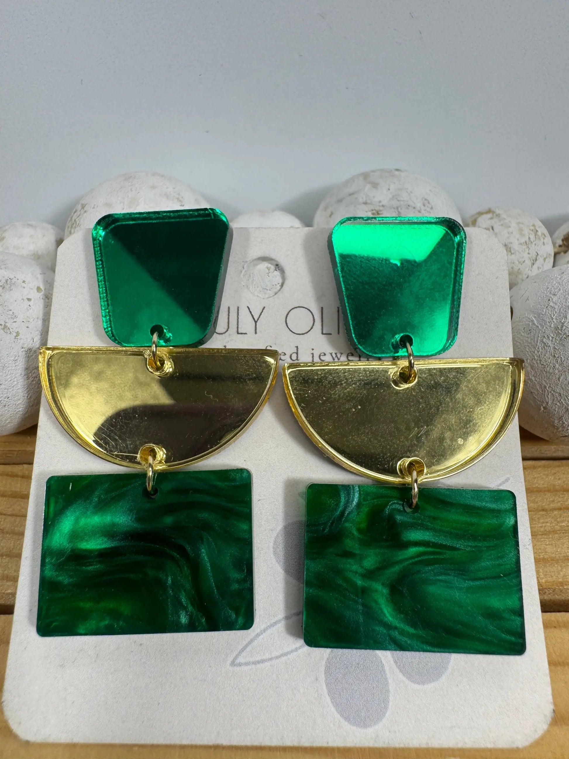 Truly Olive Green and Gold Dazzling Holiday Dangles - Earrings Dangle Earrings