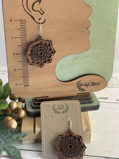 Truly Olive Introducing the Exquisite Lightweight Wood Mandala Earrings - Earrings Dangle Earrings