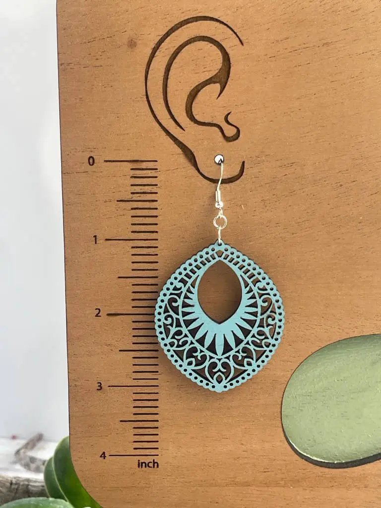 Truly Olive Lightweight Oval Wood Mandala Earrings - Earrings Dangle Earrings