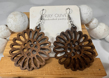 Truly Olive Flower Shape Wooden Lightweight Earrings - Earrings Dangle Earrings