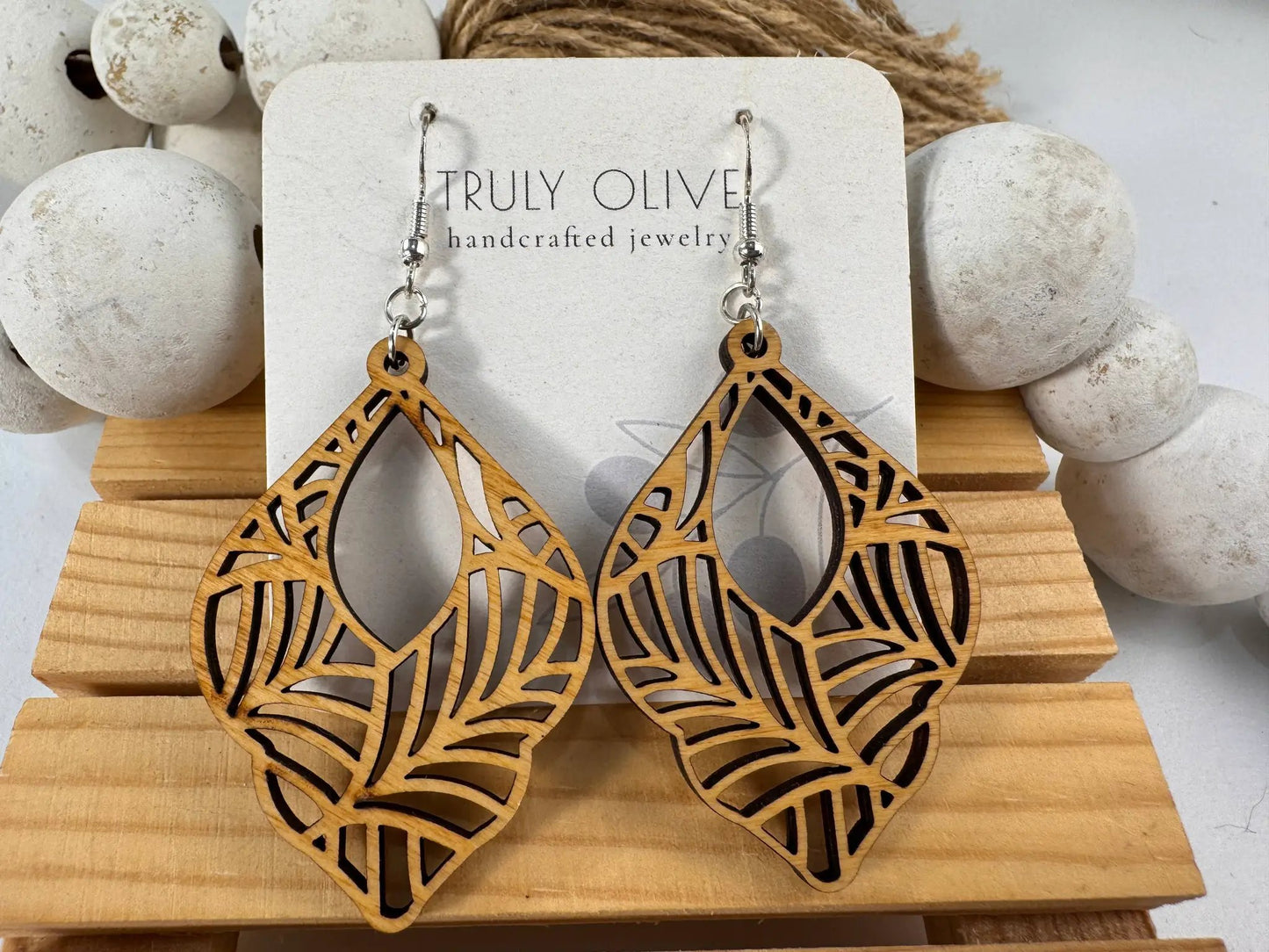 Truly Olive Wood Mandala Earrings Lightweight Wood Earrings For Women - Earrings Dangle Earrings