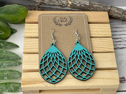 Truly Olive Wood Mandala Earrings Lightweight and Super Comfortable - Earrings Dangle Earrings