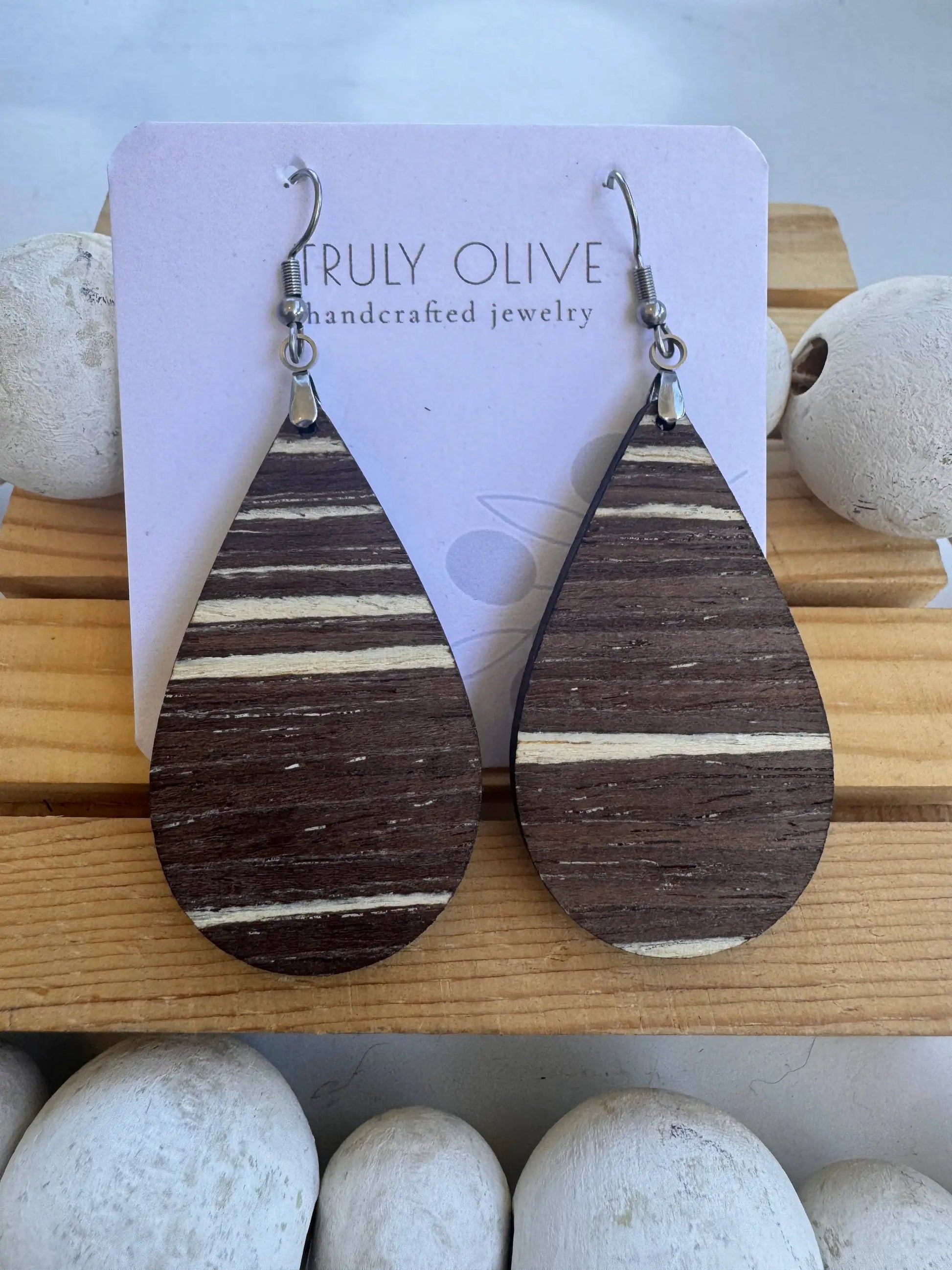 Truly Olive Dark Mocha Exotic Cafe Collection Wood Earrings - Earrings Dangle Earrings
