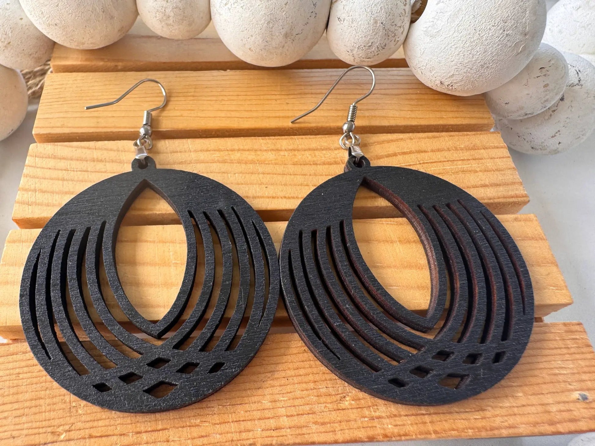 Truly Olive Circle Wooden Lightweight Earrings - Earrings Dangle Earrings