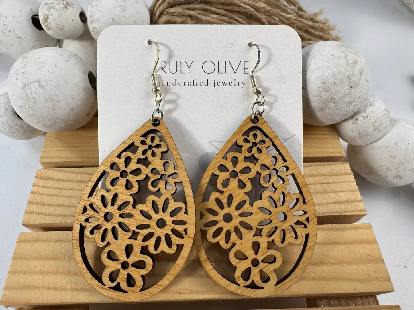 Truly Olive Geometric Wood Jewelry - Earrings Dangle Earrings