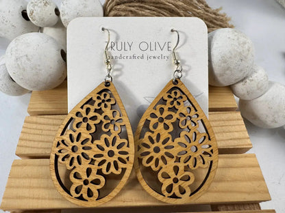 Truly Olive Geometric Wood Jewelry - Earrings Dangle Earrings