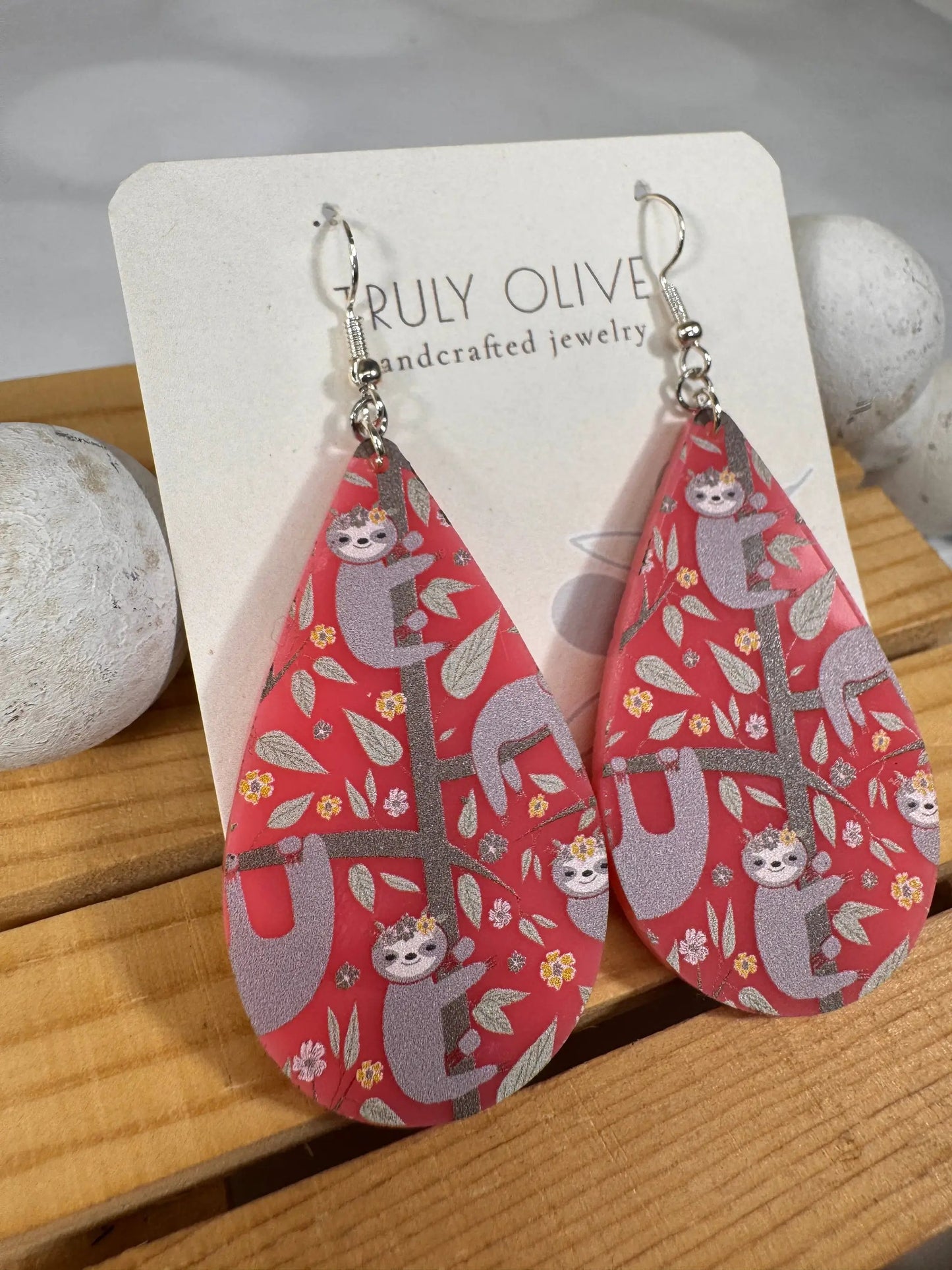 Truly Olive Adorable Pink Acrylic Sloth Earrings - Earrings Dangle Earrings