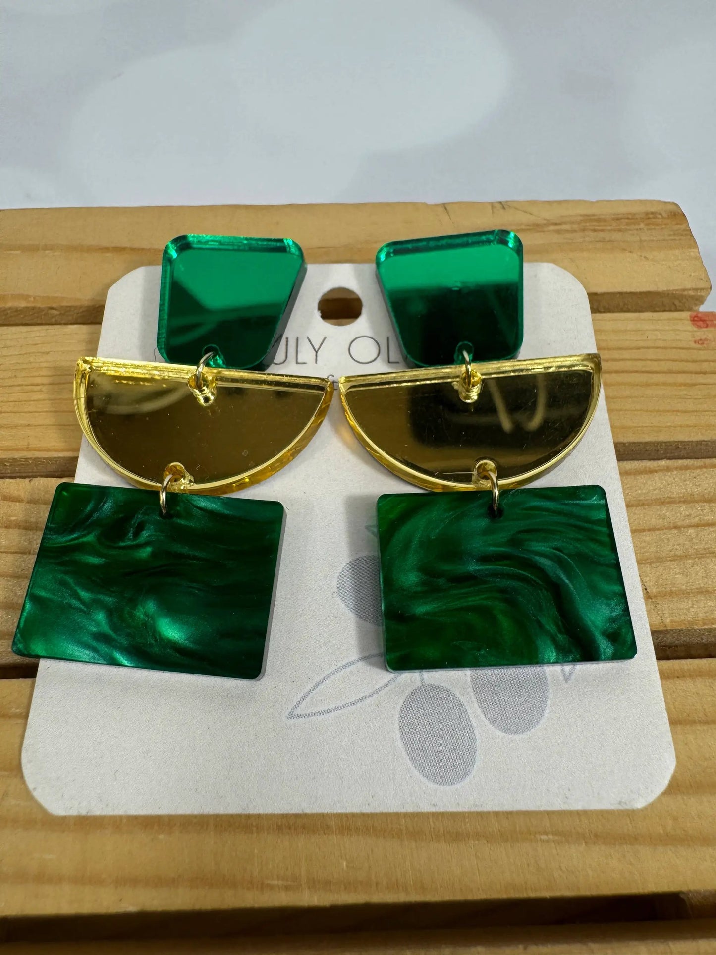 Truly Olive Green and Gold Dazzling Holiday Dangles - Earrings Dangle Earrings
