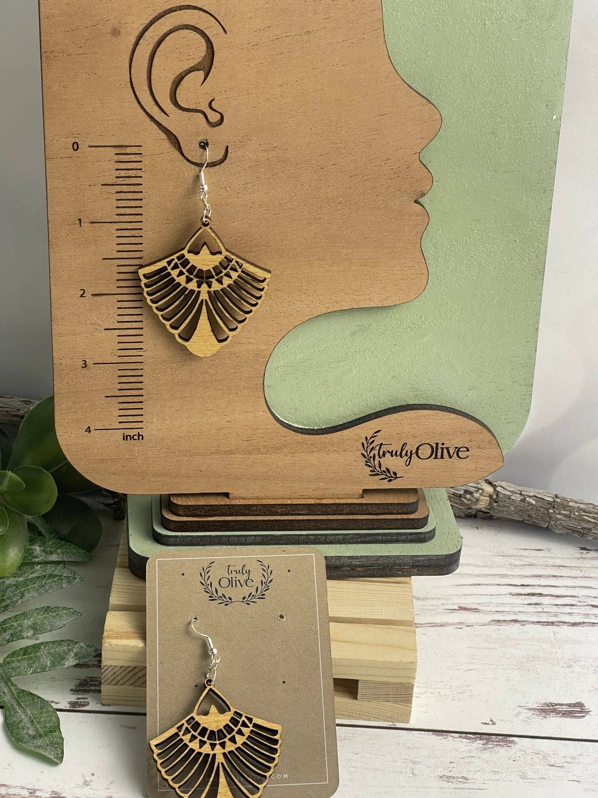 Truly Olive Bohemian Wood Mandala Earrings - Earrings Dangle Earrings