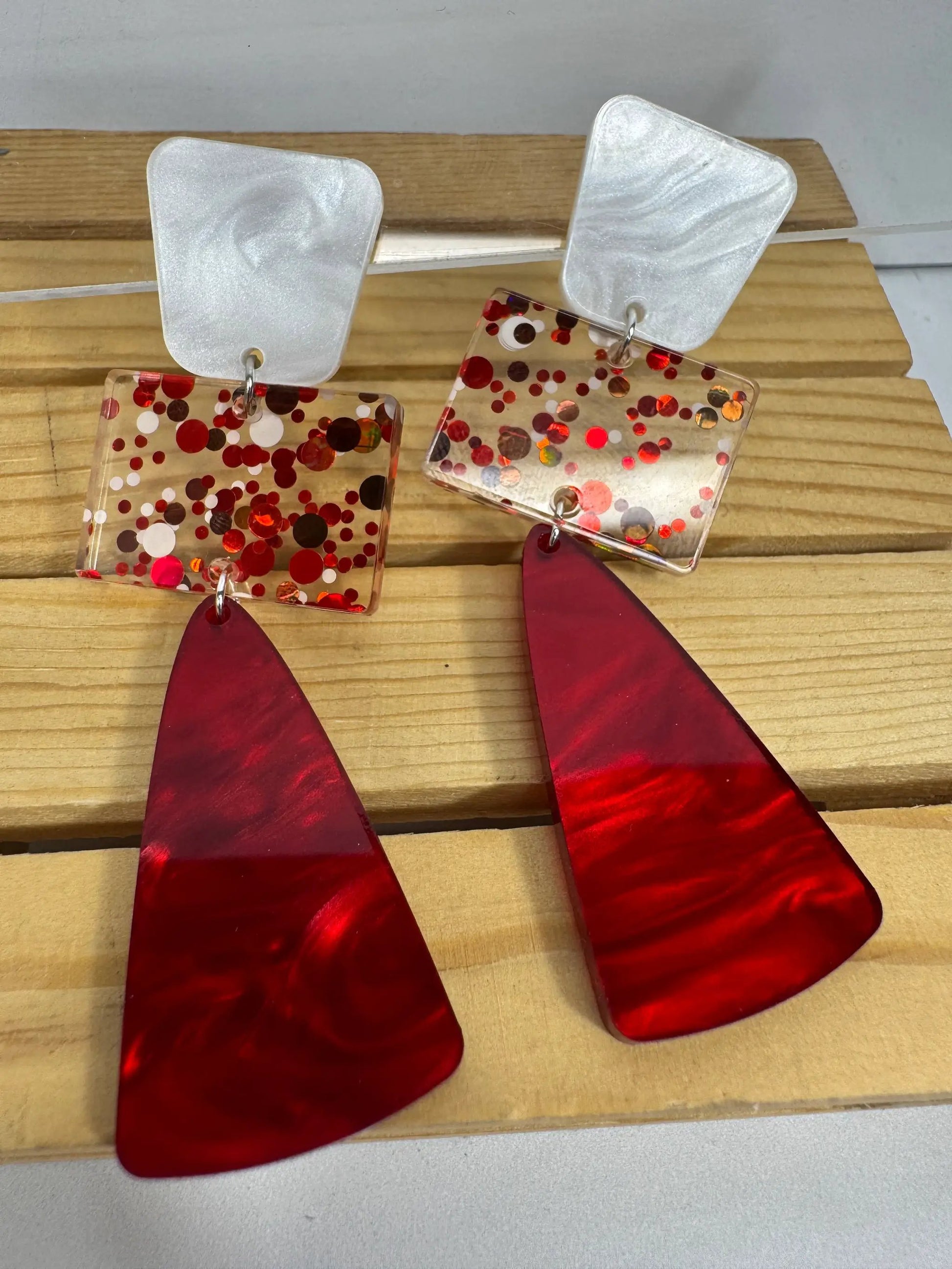 Truly Olive Red and White Long Dangle Holiday Earrings - Earrings Dangle Earrings
