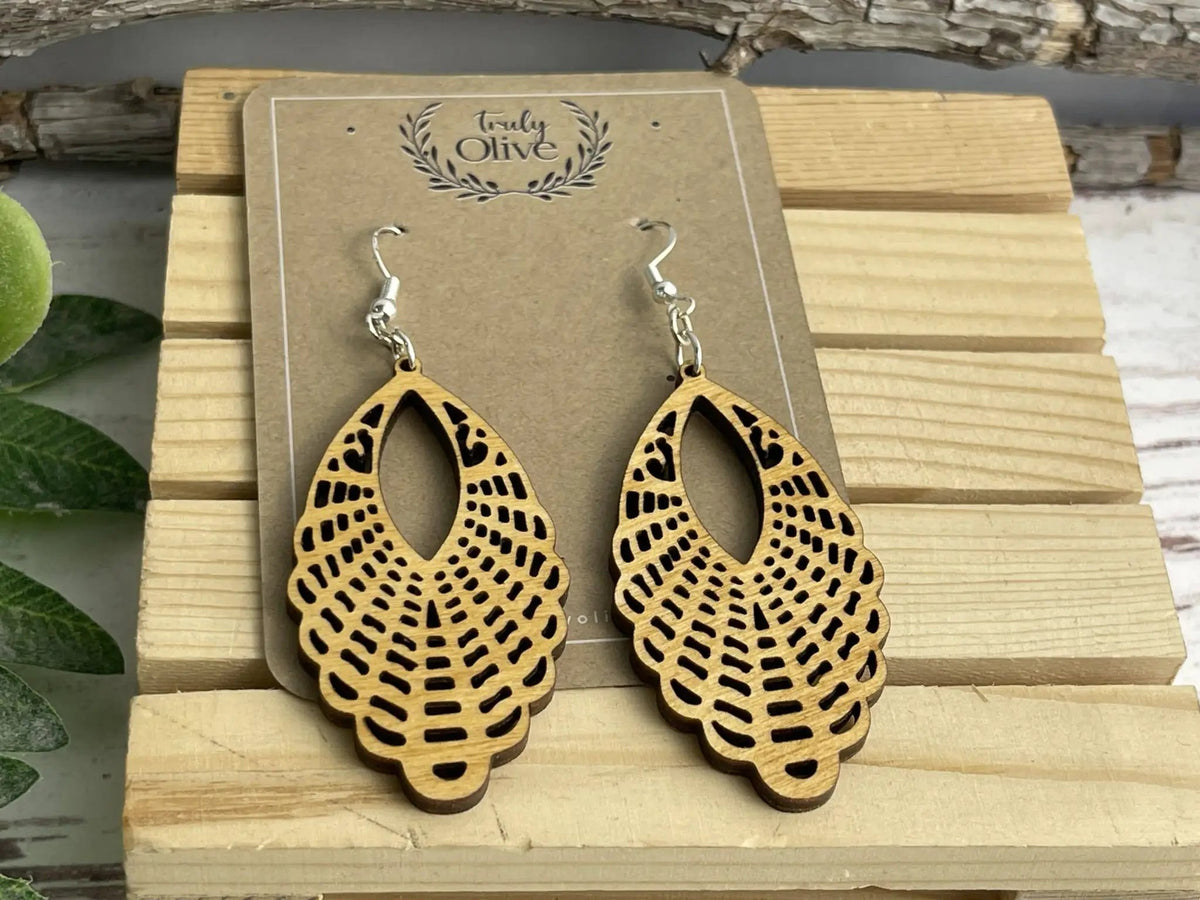 Truly Olive Classic Elegant of Oval Shaped Wood Earrings - Earrings Dangle Earrings