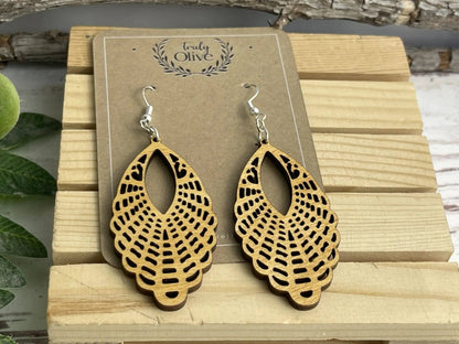 Truly Olive Classic Elegant of Oval Shaped Wood Earrings - Earrings Dangle Earrings