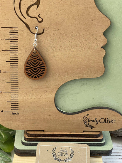 Truly Olive Geometric Small Wooden Earrings - Earrings Dangle Earrings