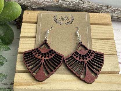 Truly Olive Bohemian Wood Mandala Earrings - Earrings Dangle Earrings