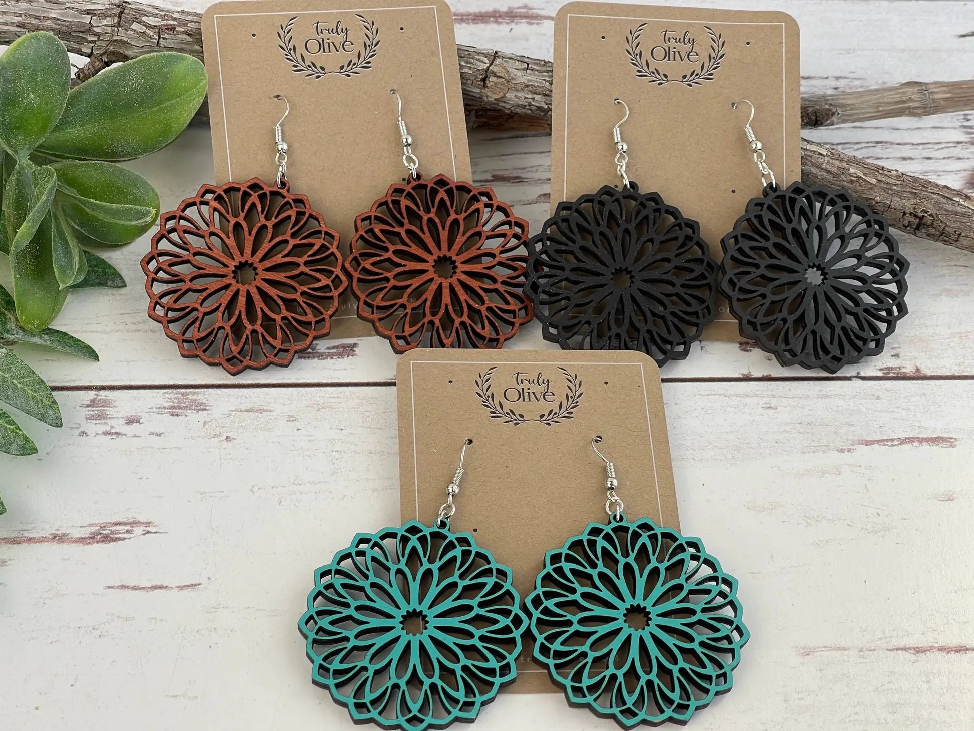 Truly Olive Wooden Oval Lightweight Earrings - Earrings Dangle Earrings