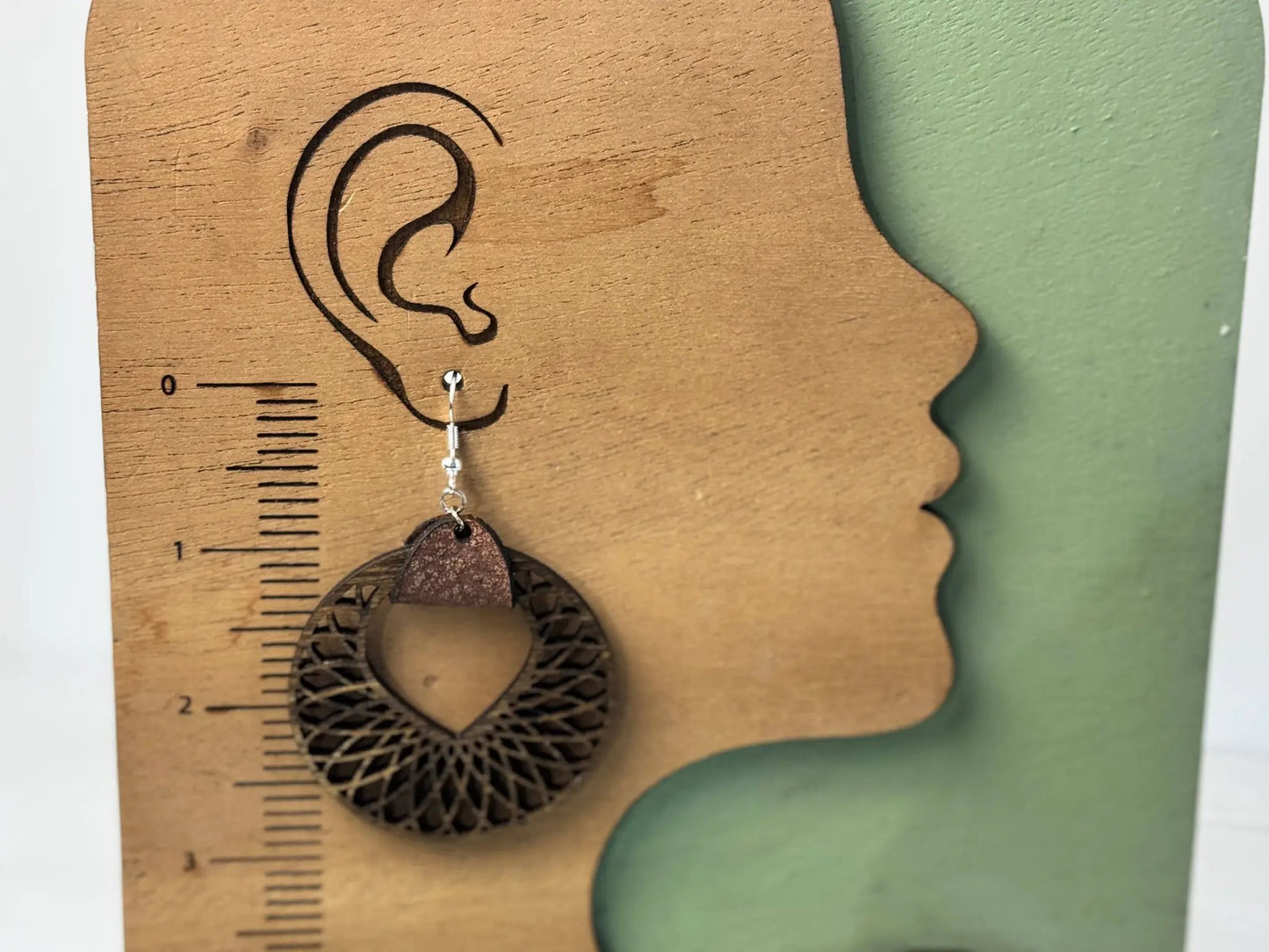 Truly Olive Filigree Natural Wood and Leather Lightweight Hoop Earrings - Earrings Dangle Earrings