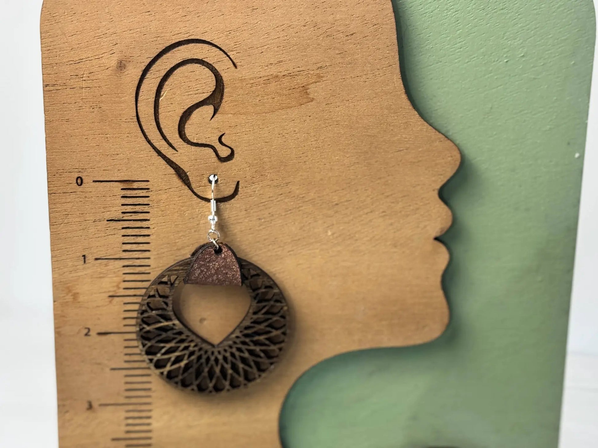 Truly Olive Filigree Natural Wood and Leather Lightweight Hoop Earrings - Earrings Dangle Earrings