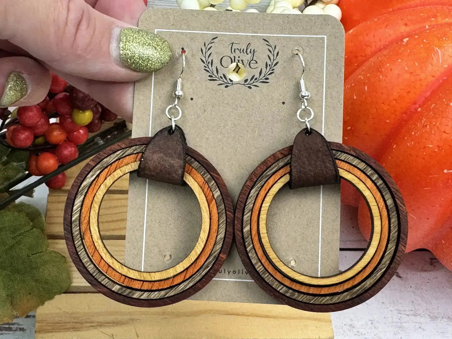 Truly Olive Nested Wood Hoop Earrings - Earrings Dangle Earrings