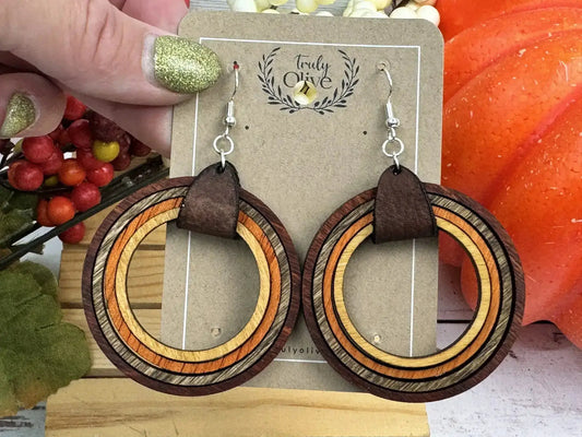 Truly Olive Nested Wood Hoop Earrings - Earrings Dangle Earrings