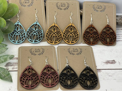 Truly Olive Small Mandala Wood Earrings - Earrings Dangle Earrings