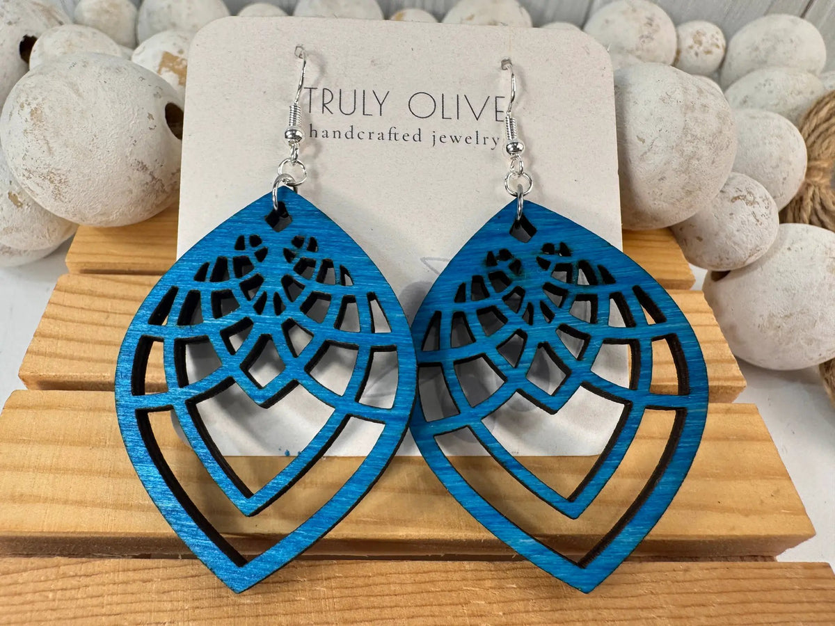 Truly Olive Handmade Filigree Wood Earrings - Earrings Dangle Earrings