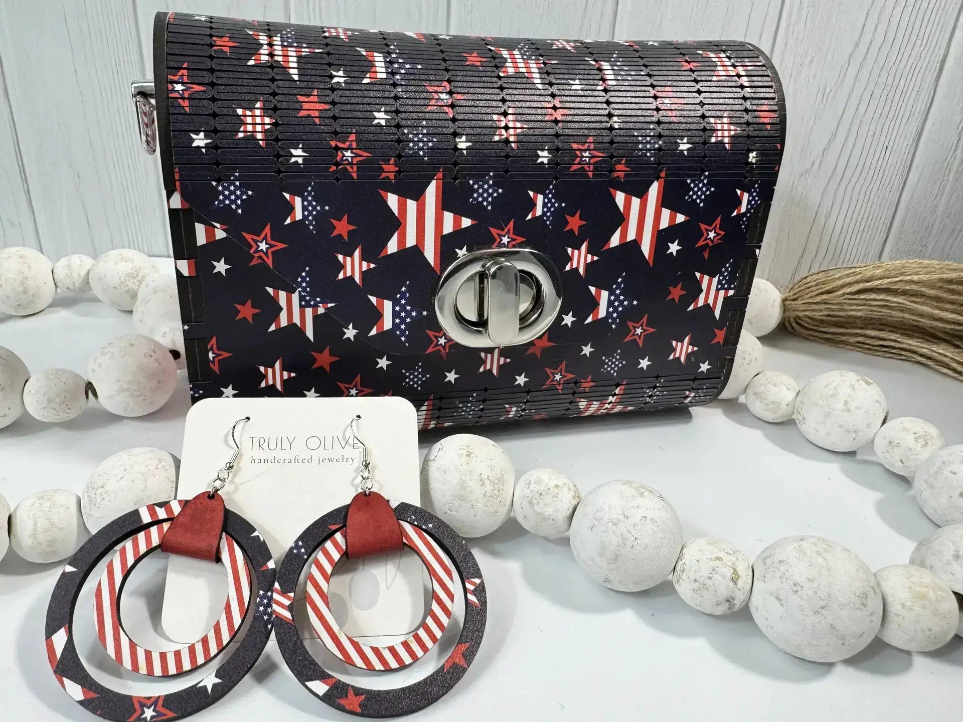 Truly Olive Patriotic-Themed Handbag with Bold Flag-Inspired Pattern For Festivals. - Clutch Bags Clutch Bag - Women's