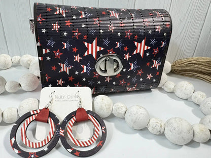 Truly Olive Patriotic-Themed Handbag with Bold Flag-Inspired Pattern For Festivals. - Clutch Bags Clutch Bag - Women's
