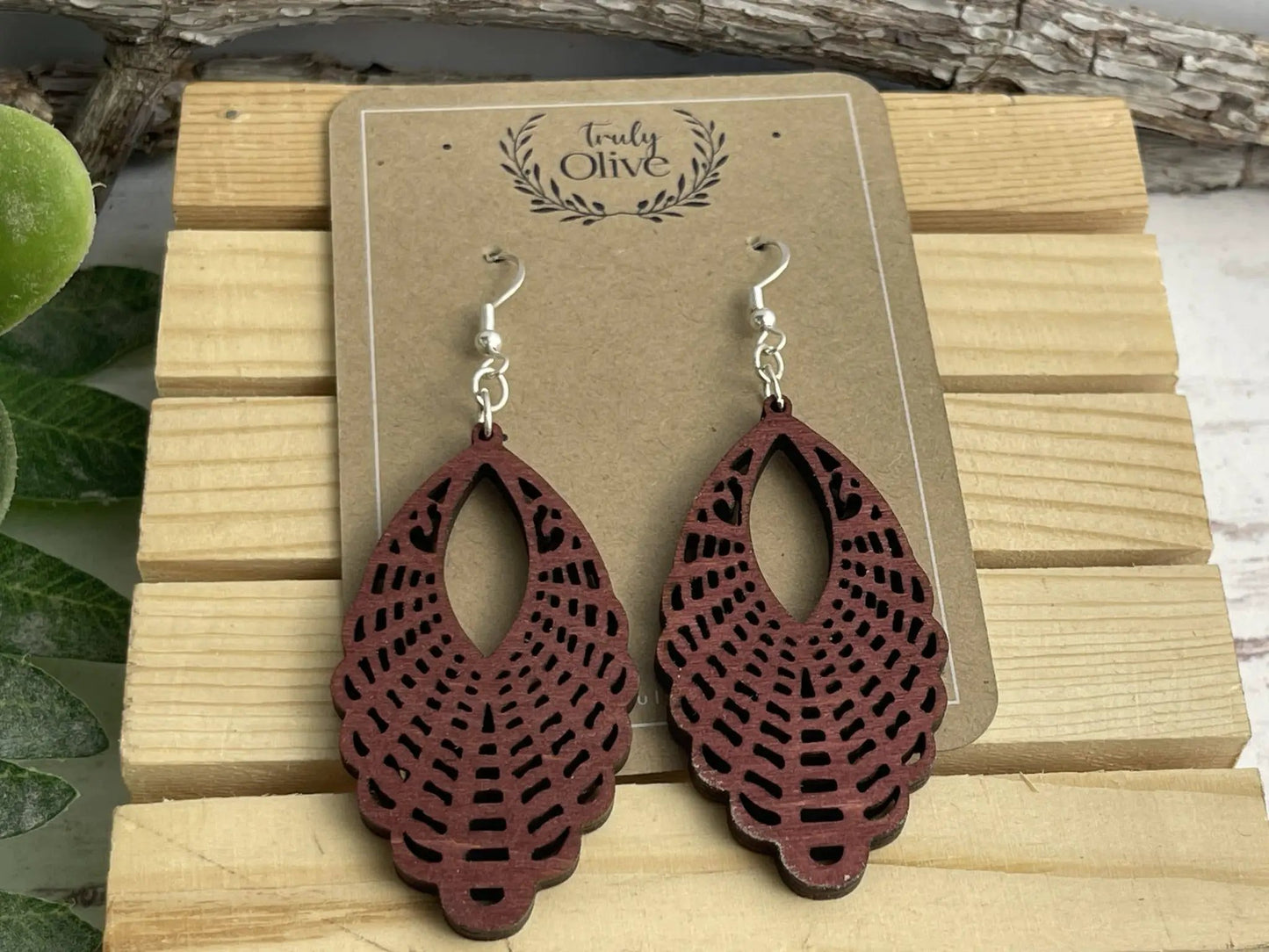 Truly Olive Classic Elegant of Oval Shaped Wood Earrings - Earrings Dangle Earrings