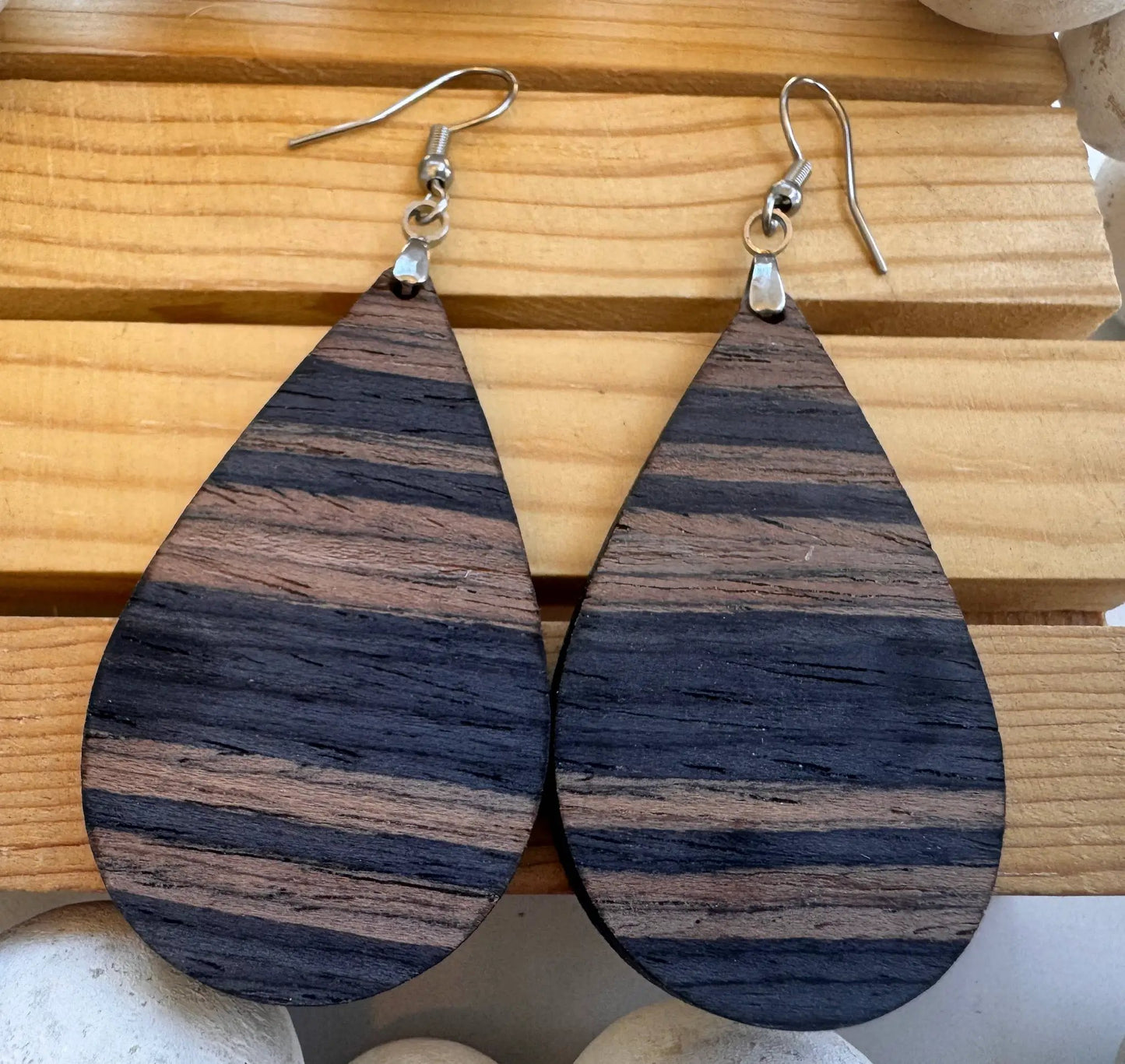 Truly Olive Blue Walnut Exotic Cafe Collection Wood Earrubgs - Earrings Hoop Earrings