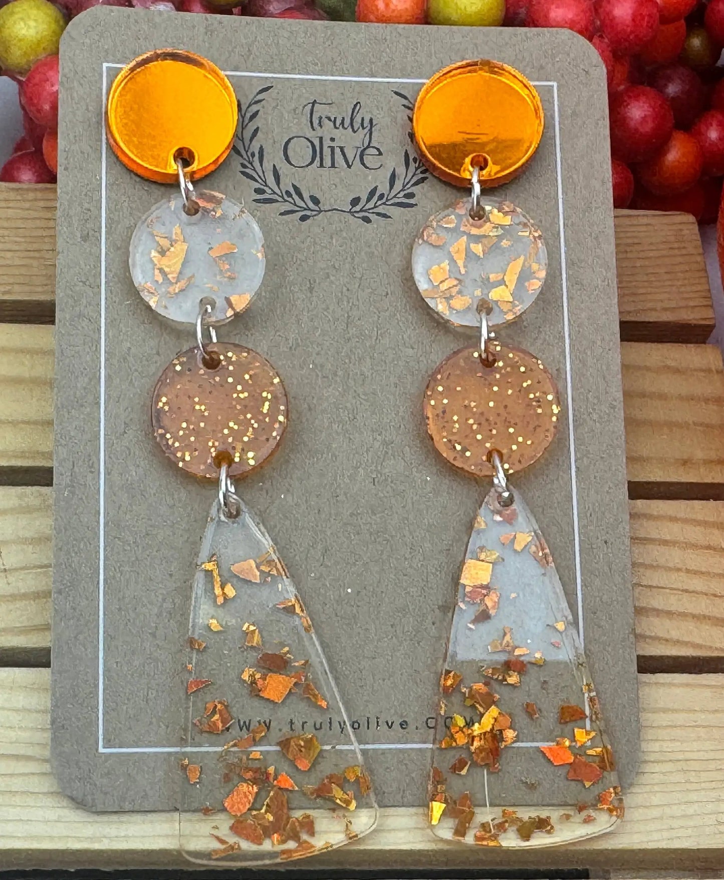 Truly Olive Orange Confetti and Orange Glitter Acrylic Dangle Earrings - Earrings Dangle Earrings