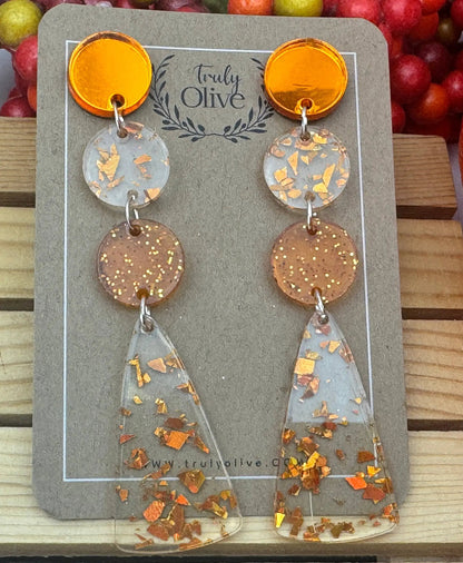 Truly Olive Orange Confetti and Orange Glitter Acrylic Dangle Earrings - Earrings Dangle Earrings