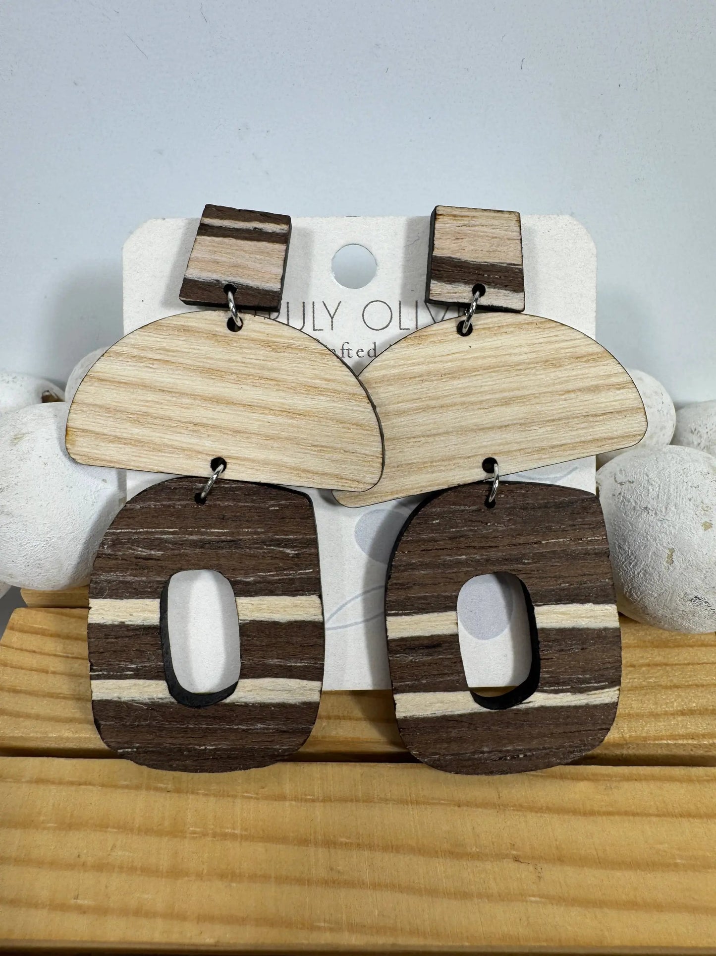 Truly Olive Cafe Mocha Chai Wooden Earrings - Earrings Dangle Earrings