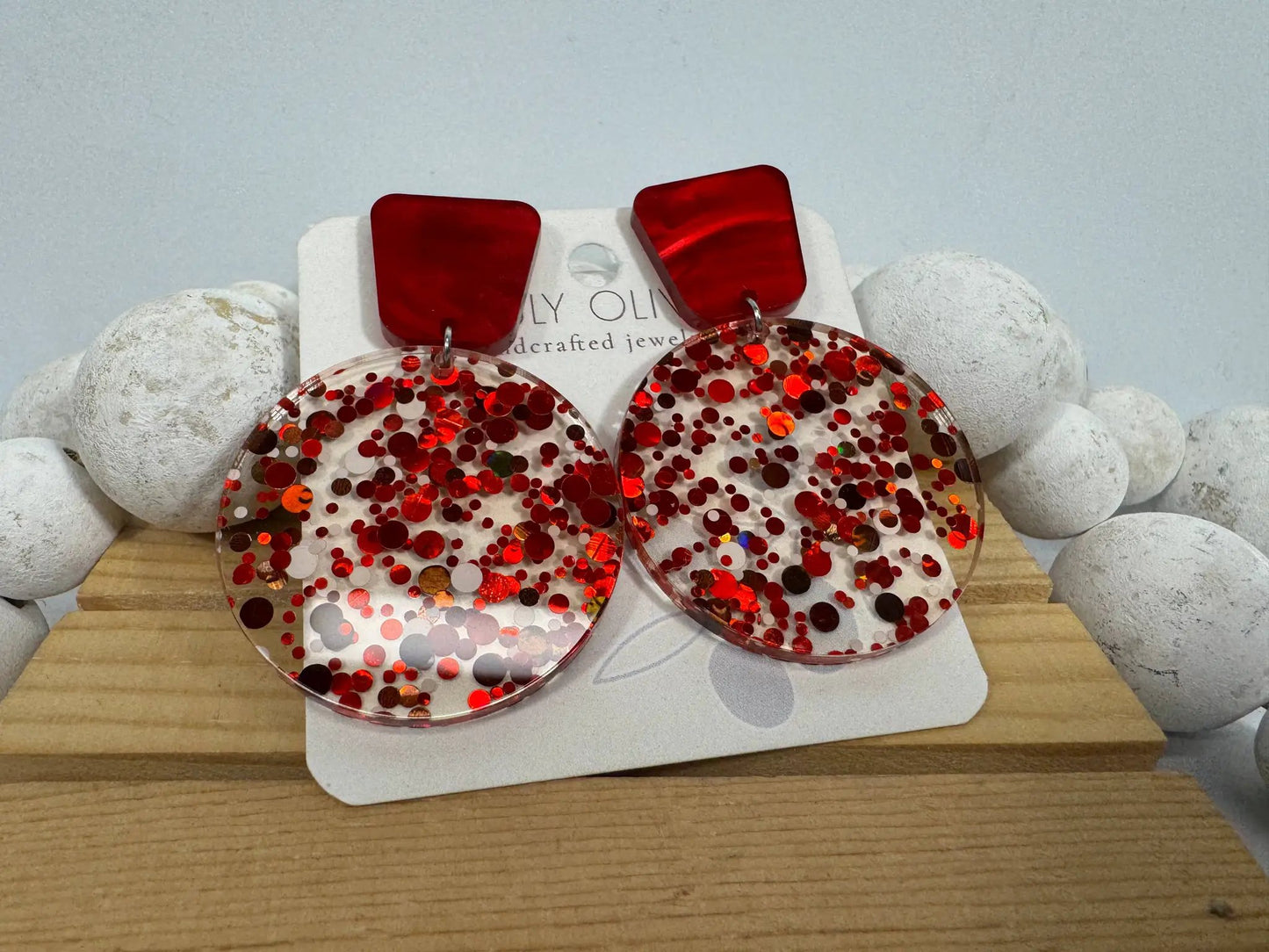 Truly Olive Red Confetti Tiered Circle Earrings - Earrings Dangle Earrings